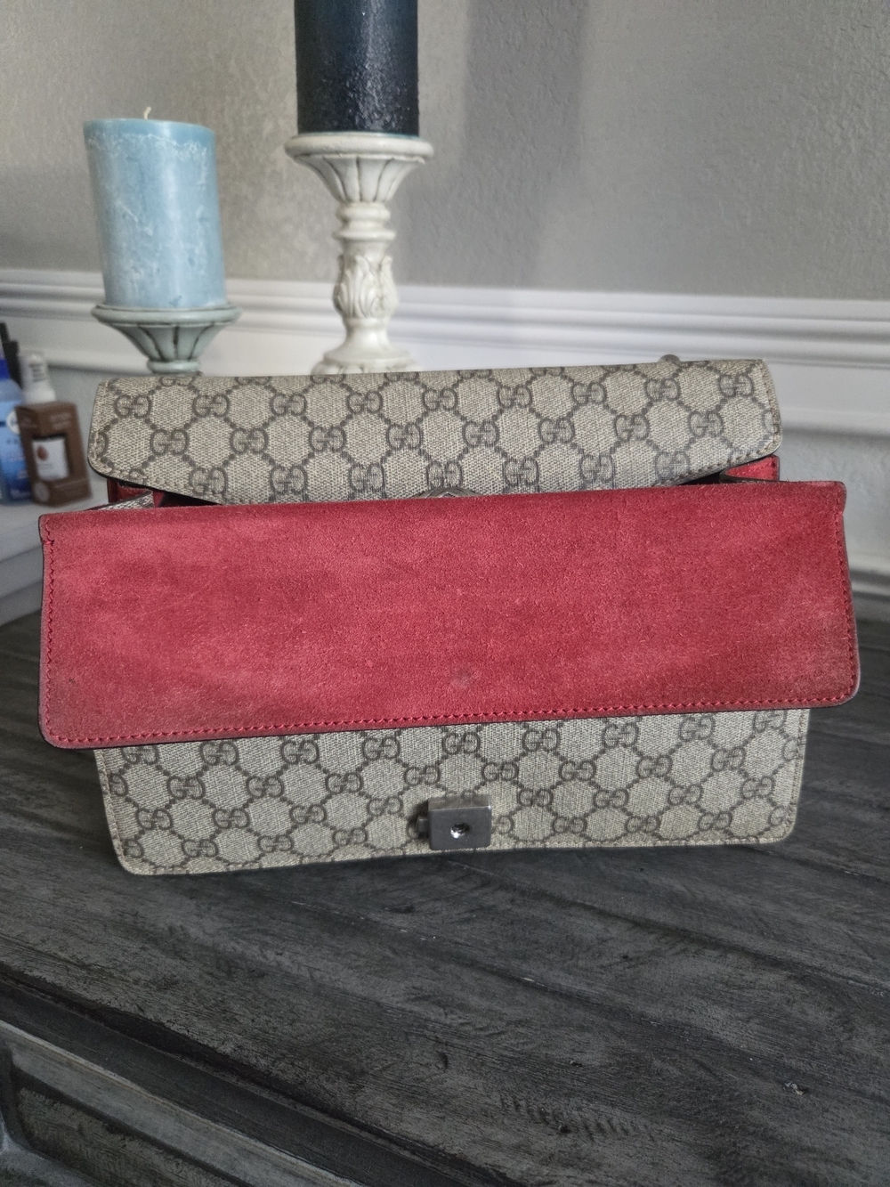 Gucci Beige GG Supreme Dionysus Med Shoulder Bag with Red Trim and Silver Chain - Picture 5 of 16
